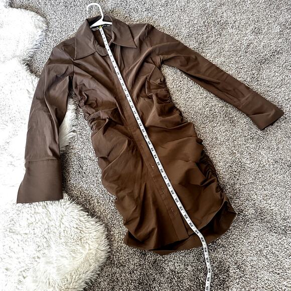 Zara Brown Ruched Button Up Mini Dress Size S - Picture 5 of 6